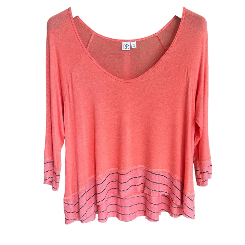 BP Nordstrom Thin 3/4 Sleeve Flouncy Bottom Top L-XL